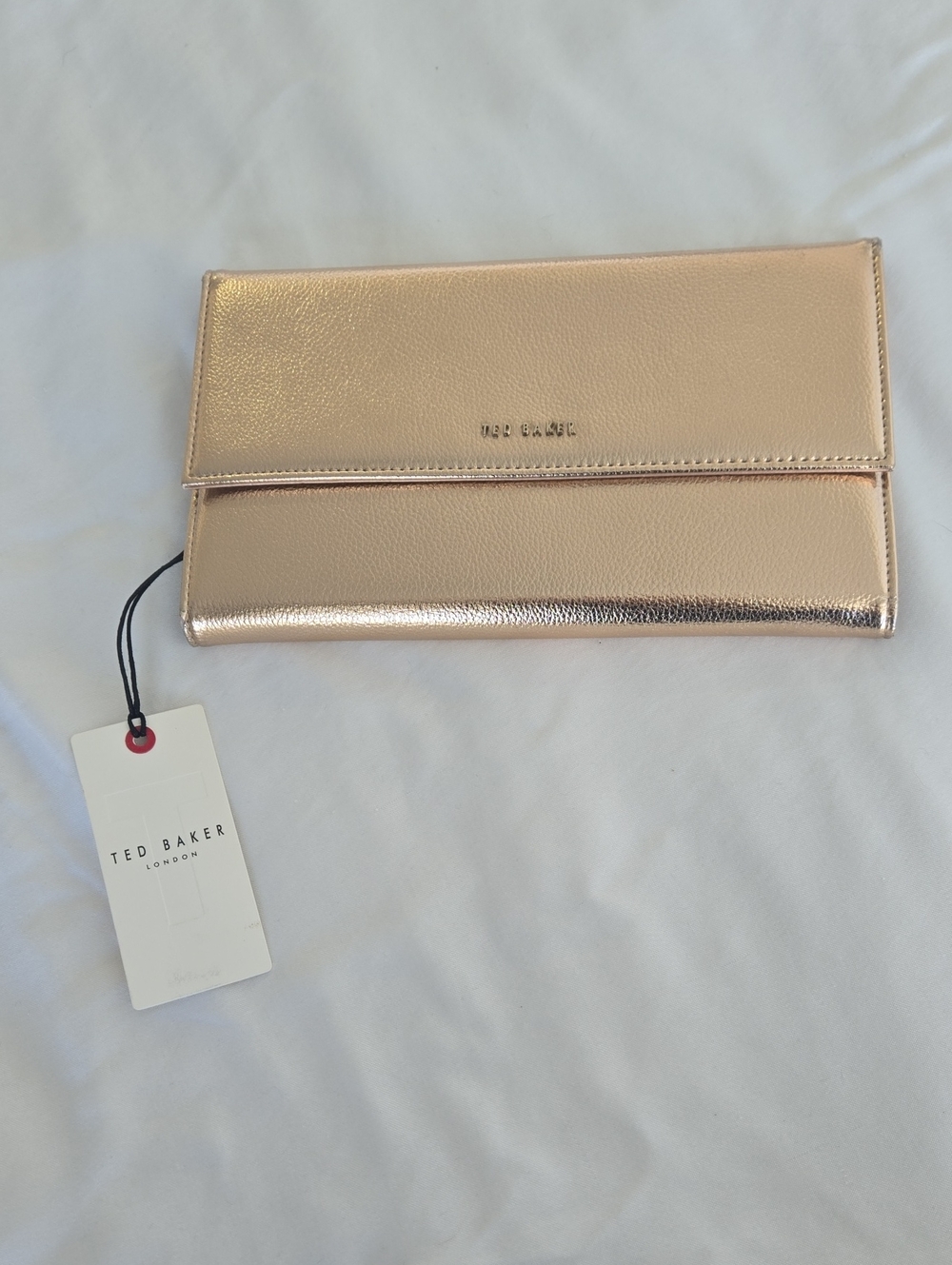 Ted Baker Metallic Rose Gold Foldover Wristlet Clutch